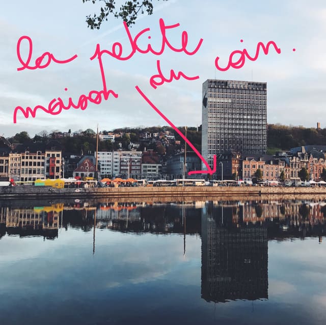 Le quai de la Goffe et la Meuse, avec la mention manuscrite « la petite maison du coin »